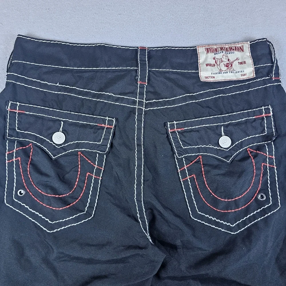 True Religion Boardshorts Mens 33 Black Flap Pockets Swim Surf Trunks 10